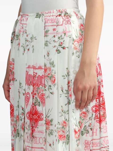 Simone Rocha floral-print pleated midi skirt - White