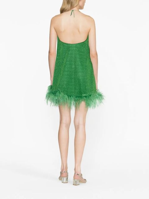 Oséree lurex-detail feather-trim dress - Green