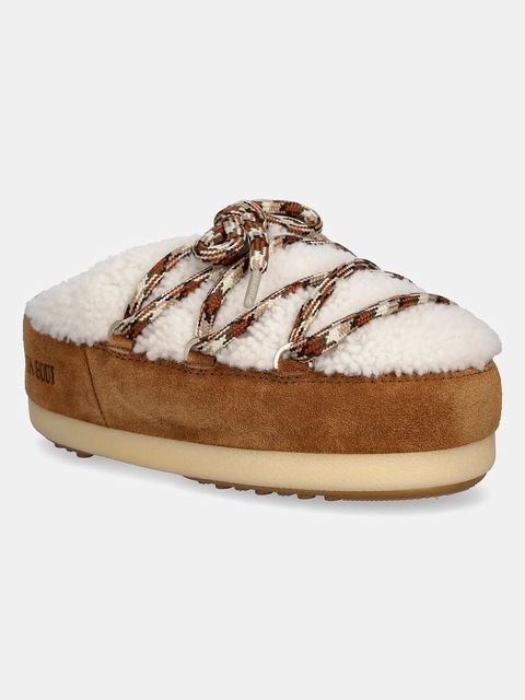 Moon Boot śniegowce zamszowe MB EVX MULE SHEARLING kolor brązowy na platformie 80D1470100 MA03 - zdjęcie produktu nr 1