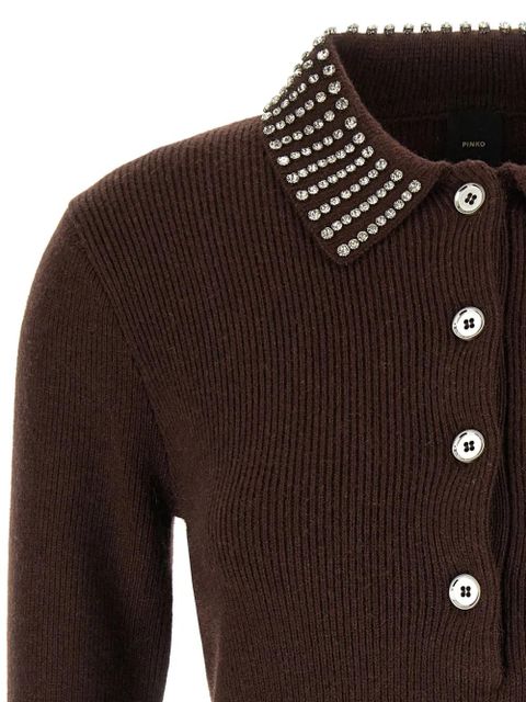 PINKO rhinestone-collar short-sleeved top - Brown