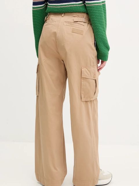 Napapijri spodnie bawełniane M-Selva damskie kolor beżowy szerokie high waist NP0A4IL4N1Q1