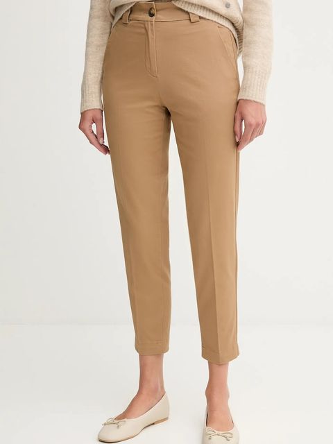 United Colors of Benetton spodnie damskie kolor beżowy dopasowane high waist 4FRXDF096 - zdjęcie produktu nr 1