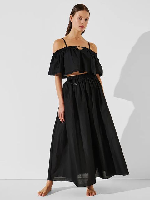 Karl Lagerfeld spódnica bawełniana kolor czarny maxi rozkloszowana A2W46043 - zdjęcie produktu nr 2