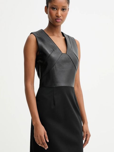 BOSS sukienka z domieszką wełny kolor czarny maxi prosta 50543504