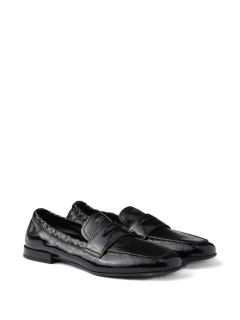 Prada leather logo loafers - Black
