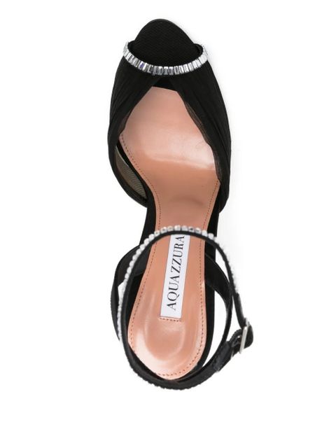 Aquazzura 105mm Gatsby crystal-embellished mesh sandals - Black