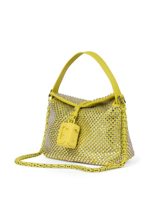 GCDS mini Mega Comma crystal-embellished logo-plaque shoulder bag - Yellow