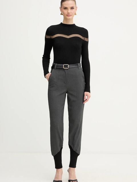 Pinko spodnie damskie kolor szary high waist 106120 A2ZT - zdjęcie produktu nr 2