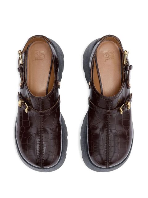 GANNI crocodile-effect buckle pumps - Brown