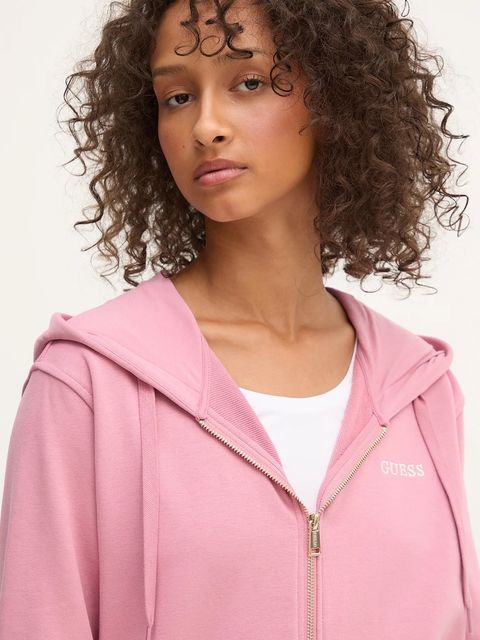 Guess bluza SOFIA damska kolor różowy z kapturem gładka O5RQ01 KCO31