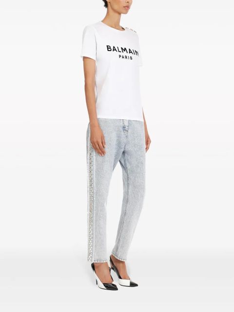 Balmain button-detail logo-print T-shirt - White