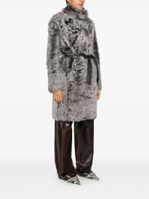 Yves Salomon belted shearling coat - Grey