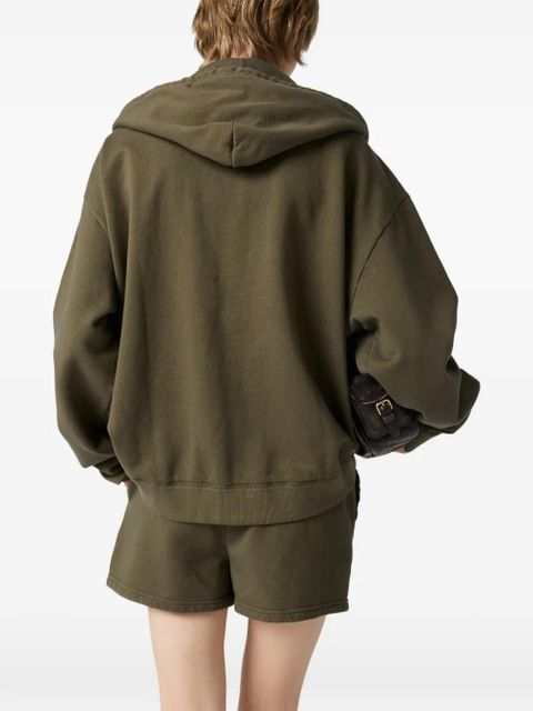 Miu Miu logo-embroidered hoodie - Green