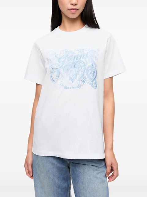 GANNI motif-embroidered T-shirt - White