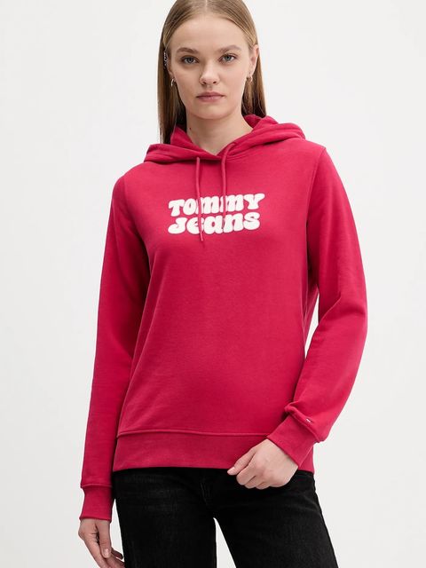 Tommy Jeans bluza bawełniana damska kolor różowy z kapturem z nadrukiem DW0DW21962 - zdjęcie produktu nr 1
