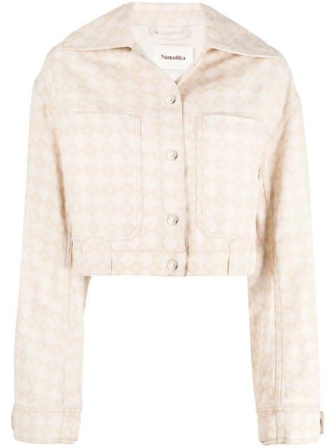 Nanushka logo pattern boxy denim jacket - Neutrals - zdjęcie produktu nr 1