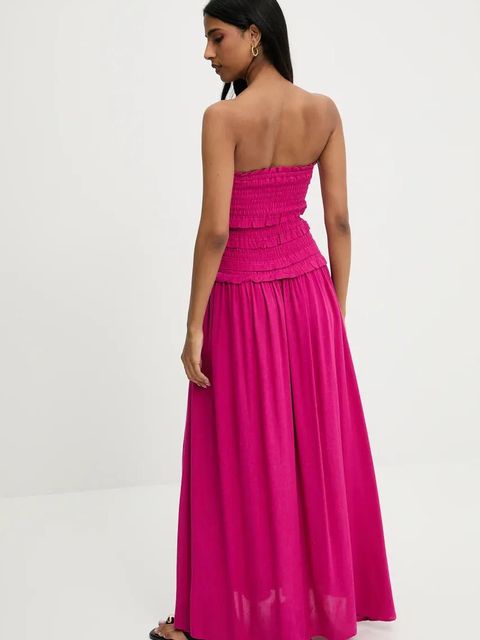 Answear.LAB sukienka z lnem kolor różowy maxi rozkloszowana