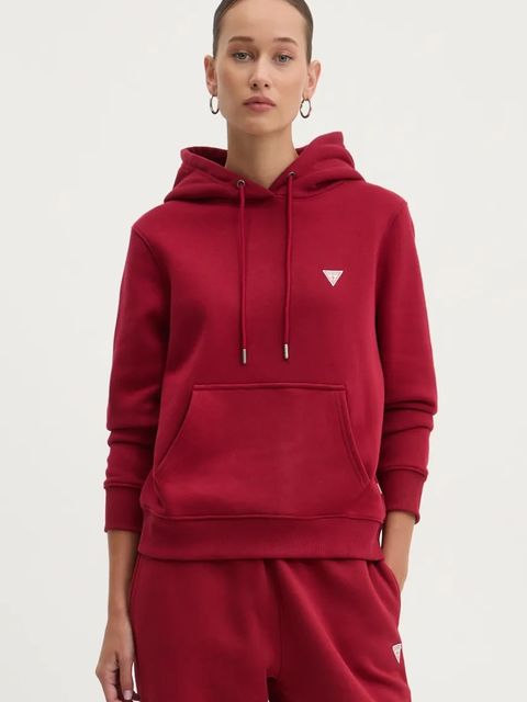 Guess Jeans bluza damska kolor bordowy z kapturem gładka W4YQ04 KC811 - zdjęcie produktu nr 1