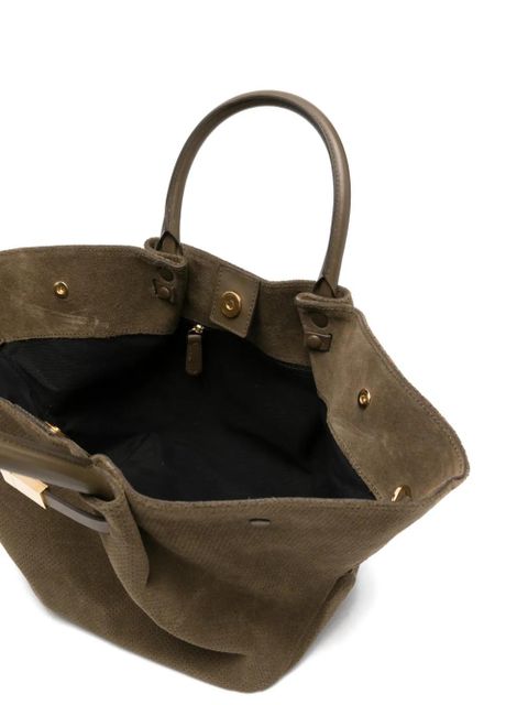 DeMellier Midi New York perforated-detail suede tote bag - Green