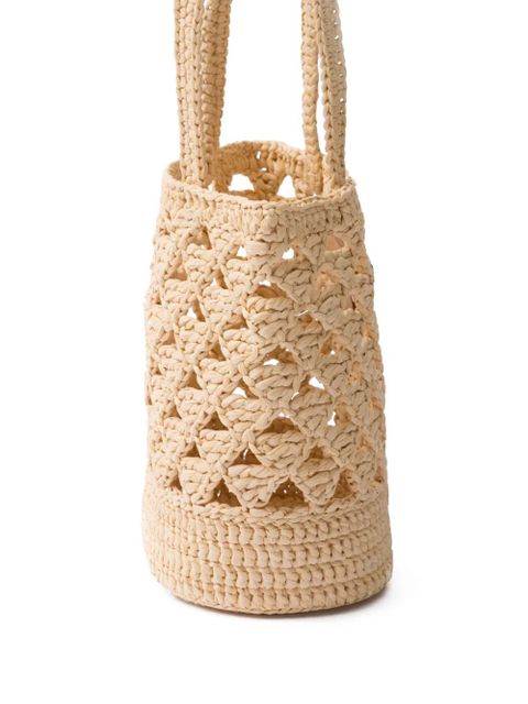 Prada logo-embroidered crochet shoulder bag - Neutrals