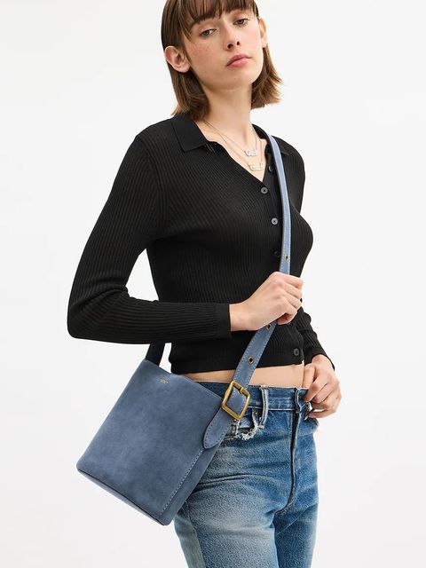 Coach torebka zamszowa Suede Bleecker Bucket 21 kolor niebieski CCW84