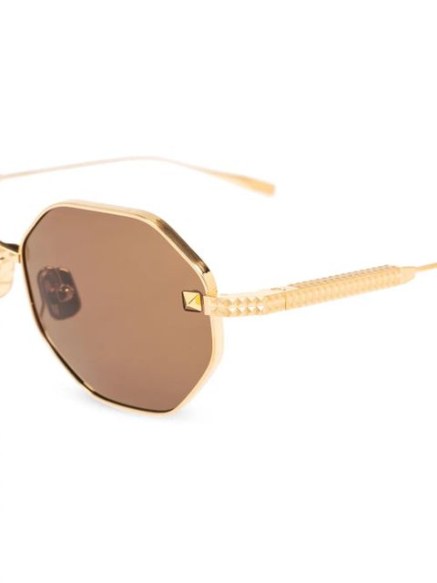 VALENTINO GARAVANI EYEWEAR Rockstud-embellished octogonal-frame sunglasses - Gold - zdjęcie produktu nr 2