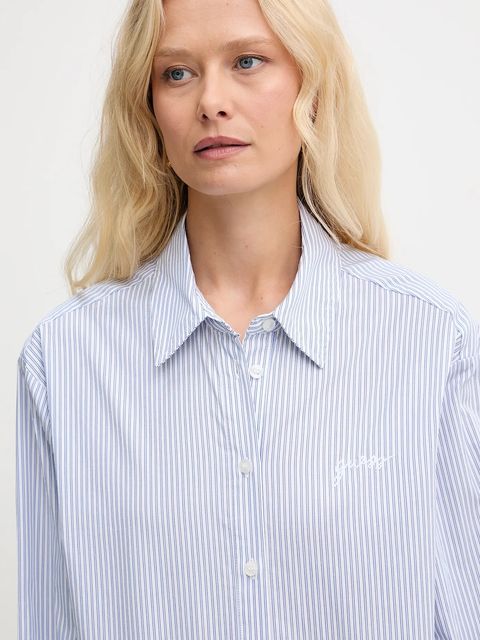 Guess koszula bawełniana LAURIANE damska kolor niebieski regular z kołnierzykiem klasycznym W5YH47 WHD10