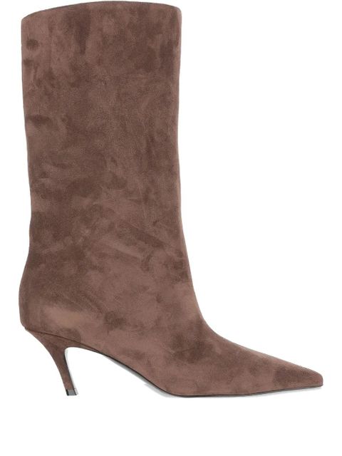 Amina Muaddi 60mm Fiona tapered-toe slip-on boots - Brown