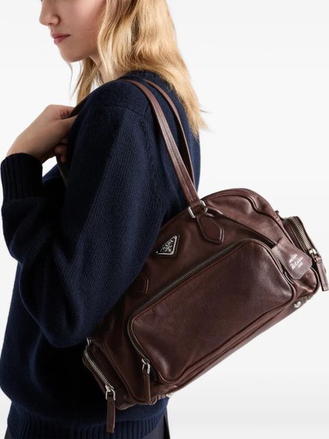 Prada large leather zip tote bag - Brown - zdjęcie produktu nr 2