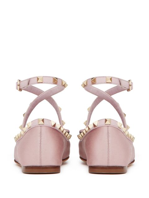 Valentino Garavani Rockstud satin ballerina shoes - Pink