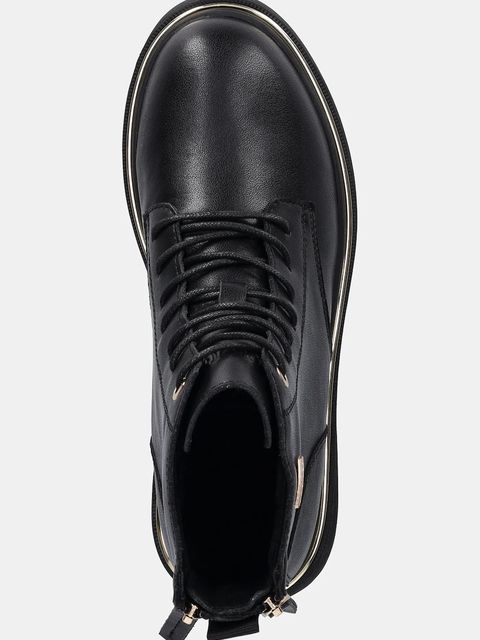 GOE botki skórzane SS2N4101 damskie kolor czarny na płaskim obcasie lekko ocieplone SS2N4101 BLACK GOLD