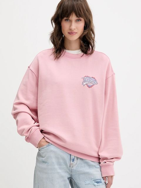 Tommy Jeans bluza bawełniana damska kolor różowy z nadrukiem DW0DW21602
