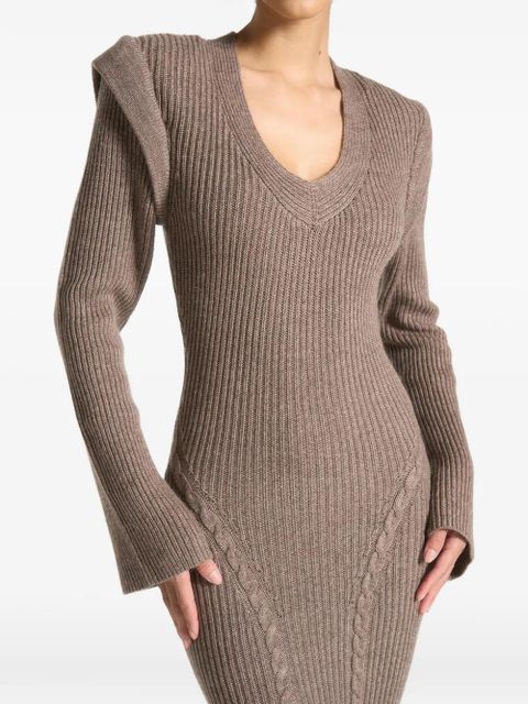 Manière De Voir wide-shoulder knitted midi dress - Brown - zdjęcie produktu nr 1