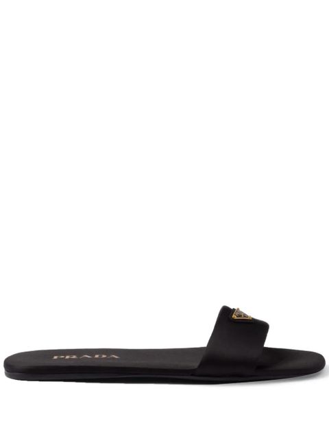 Prada triangle-logo satin slides - Black - zdjęcie produktu nr 1