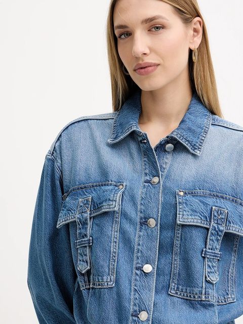 Guess kombinezon jeansowy KINSLEY kolor niebieski z kołnierzykiemm W5YD58 D5B94