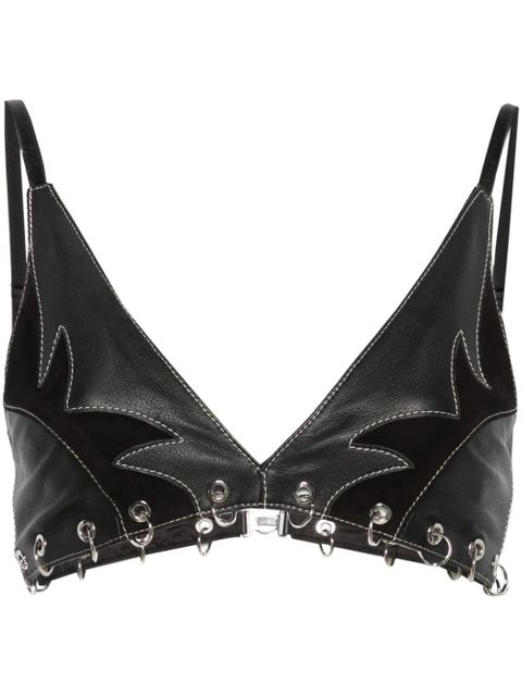 PINKO rings-detailed leather bralette top - Black - zdjęcie produktu nr 1