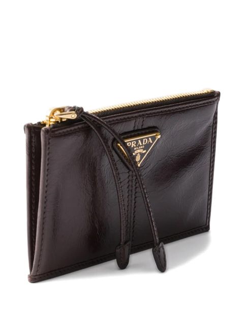 Prada leather card holder with zipper - Brown