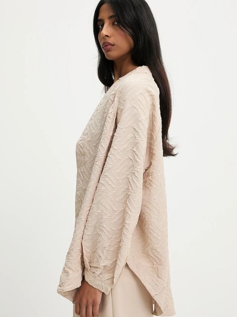 Answear.LAB narzutka z lnem kolor beżowy niezapinana gładka