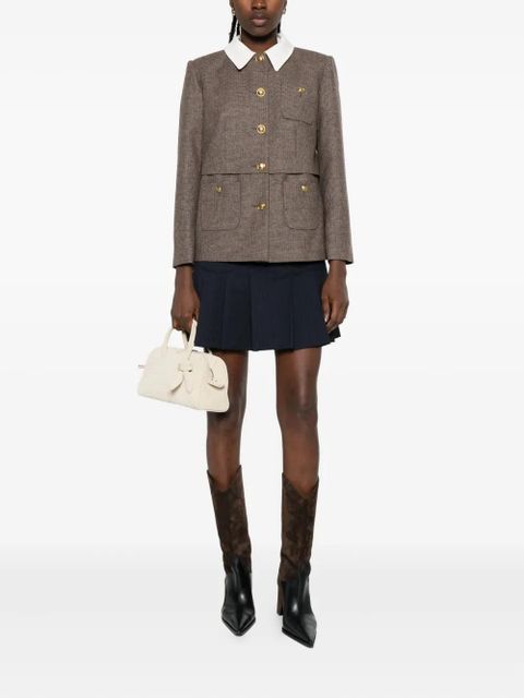 SANDRO houndstooth detachable-collar jacket - Brown