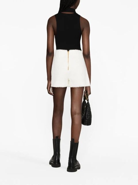 Balmain button-embellished tweed shorts - White