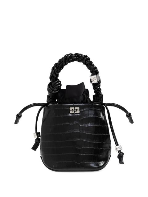 GANNI croc-embossed tote bag - Black