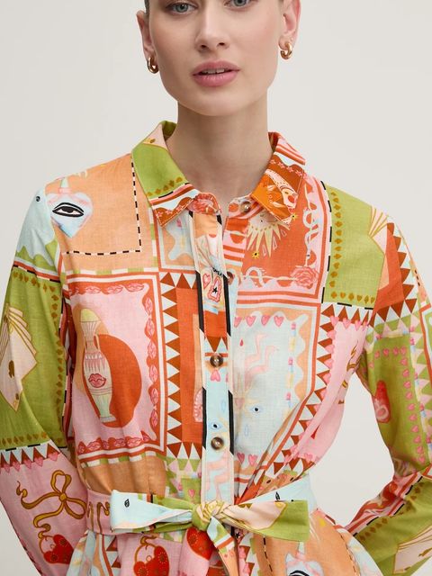 Never Fully Dressed sukienka z domieszką lnu kolor pomarańczowy mini rozkloszowana NFDDR1781