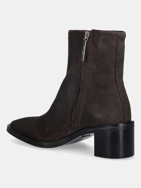 Calvin Klein botki zamszowe BLOCK HEEL ZIP BOOT SUE damskie kolor brązowy na słupku HW0HW02592 - zdjęcie produktu nr 2