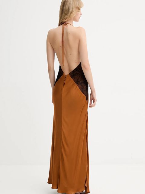 Bardot sukienka kolor brązowy maxi rozkloszowana 59977DB