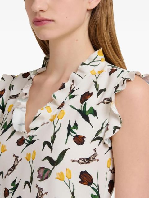 Marni floral-print ruffled midi dress - White