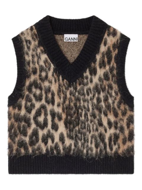 GANNI V-neck leopard-print vest - Neutrals - zdjęcie produktu nr 1