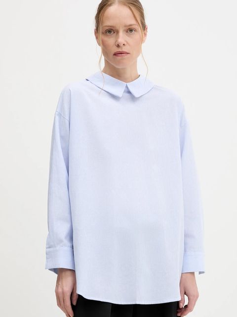 Answear.LAB koszula lniana damska kolor niebieski relaxed z kołnierzykiem klasycznym