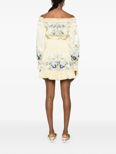 Self-Portrait off-shoulder floral mini dress - Yellow