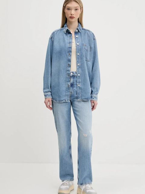 Tommy Jeans koszula jeansowa damska kolor niebieski relaxed z kołnierzykiem klasycznym DW0DW20365 - zdjęcie produktu nr 2