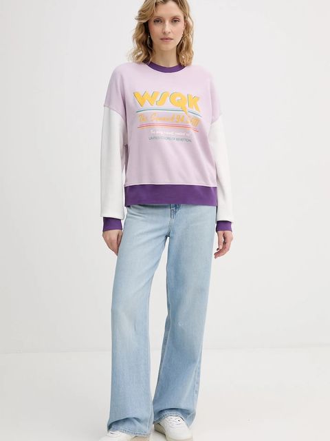 United Colors of Benetton bluza bawełniana dziecięca x Stranger Things damska kolor fioletowy wzorzysta 33NVD10BB